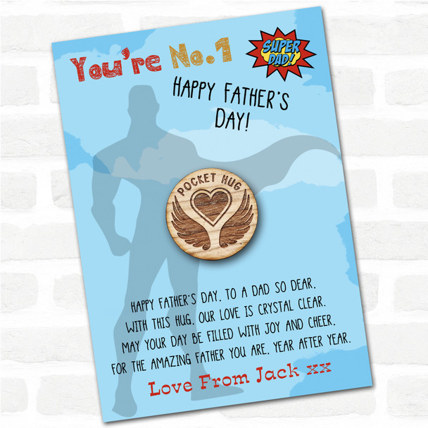 Angel Wings Round A Heart Superhero Dad Father's Day Personalised Pocket Hug