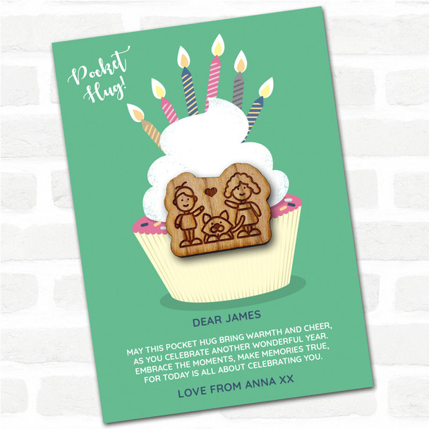 2 Children & Their Dog Cupcake Happy Birthday Personalised Gift Pocket Hug