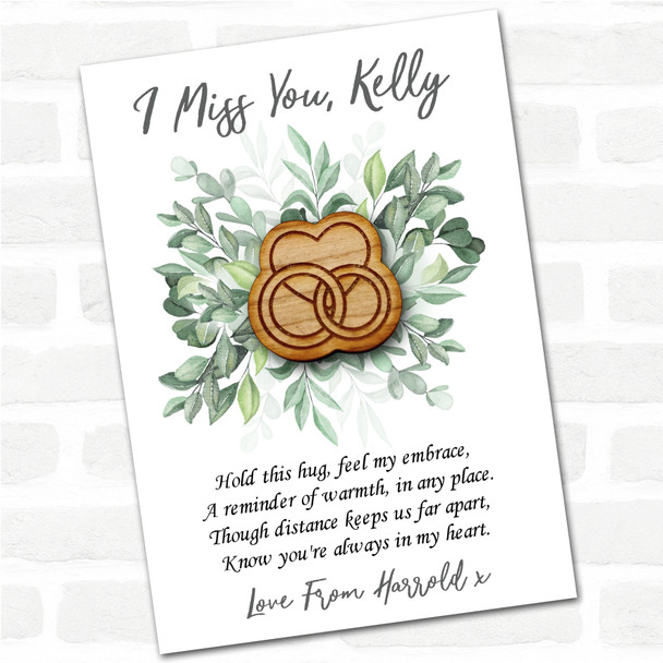 Rings In A Heart Green Leaves I Miss You Personalised Gift Pocket Hug
