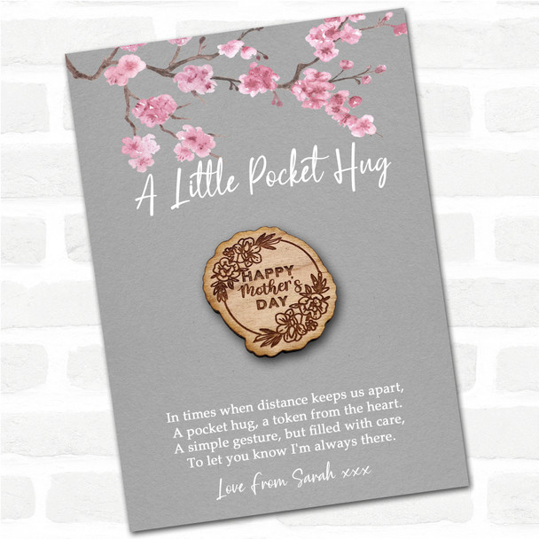 Floral Happy Mother's Day Grey Pink Blossom Personalised Gift Pocket Hug