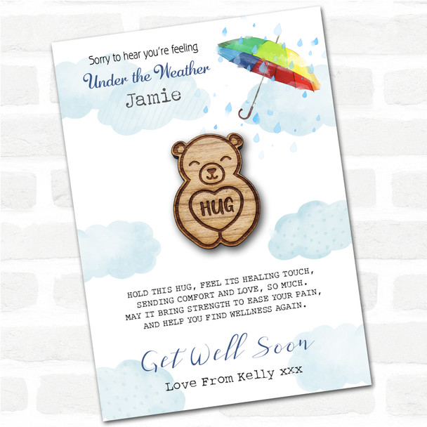 Smiling Cute Bear Umbrella Get Well Soon Personalised Gift Pocket Hug