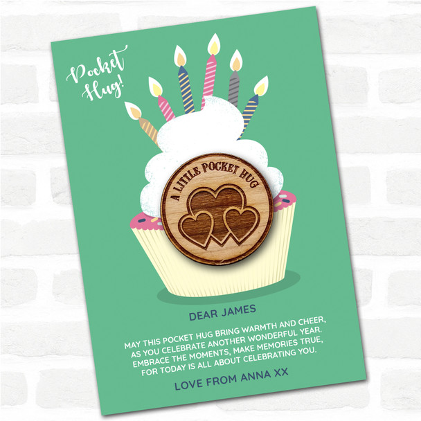 Circle Three Hearts Cupcake Happy Birthday Personalised Gift Pocket Hug
