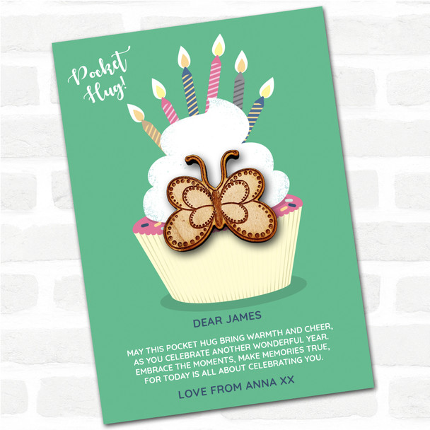 Dotty Outline Butterfly Cupcake Happy Birthday Personalised Gift Pocket Hug