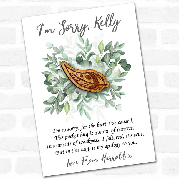 Spotty Feather Leaves I'm Sorry Apology Personalised Gift Pocket Hug