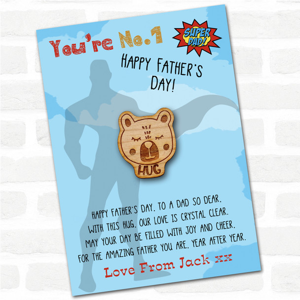 Sleepy Bear Superhero Dad Father's Day Personalised Gift Pocket Hug