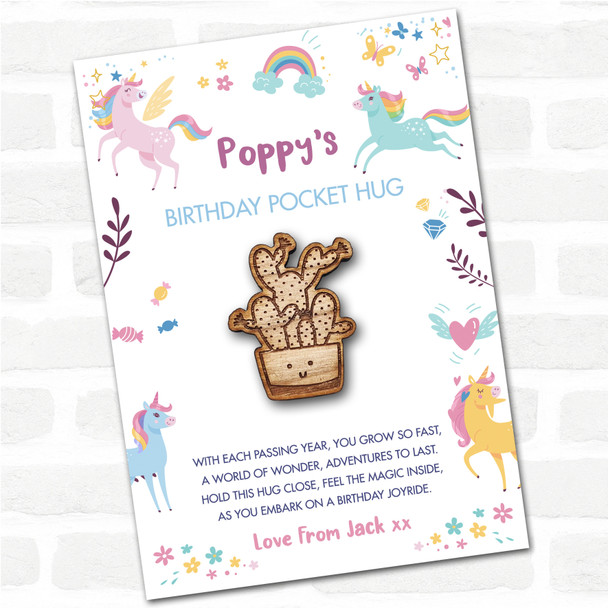 Big Spotty Cactus Pot Kid's Birthday Unicorn Personalised Gift Pocket Hug