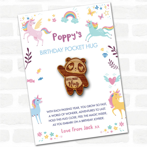 Panda Bear Kid's Girls Birthday Unicorn Personalised Gift Pocket Hug