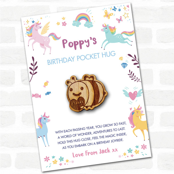 Bumble Bee Love Heart Kid's Girls Birthday Unicorn Personalised Gift Pocket Hug