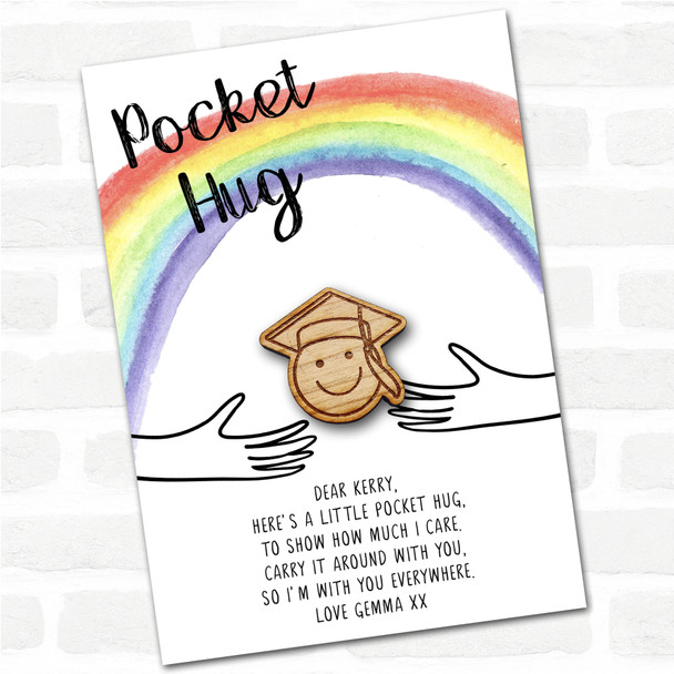 Graduation Cap Emoji Rainbow Personalised Gift Pocket Hug