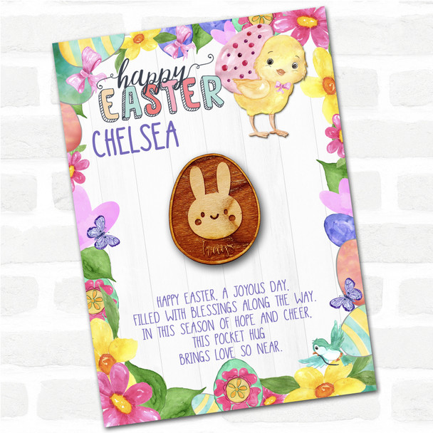 Bunny In An Egg Happy Easter Chick Personalised Gift Pocket Hug