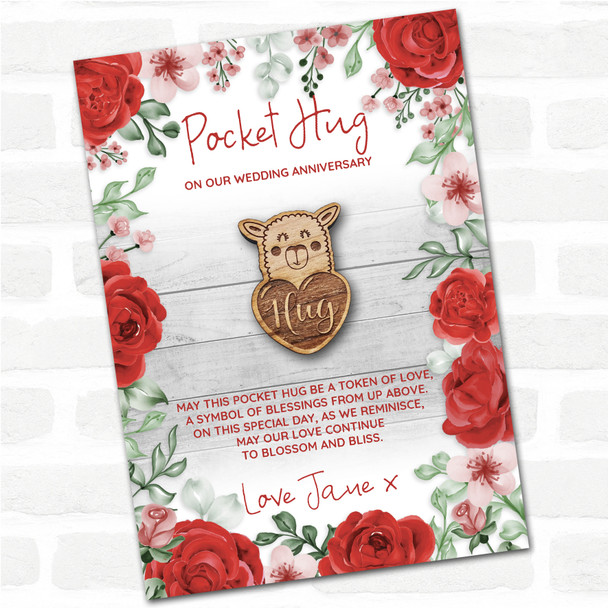 Llama Heart Roses Wedding Anniversary Personalised Gift Pocket Hug