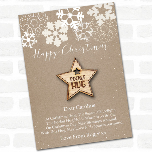 Star Hole Snowflakes Happy Christmas Personalised Gift Pocket Hug