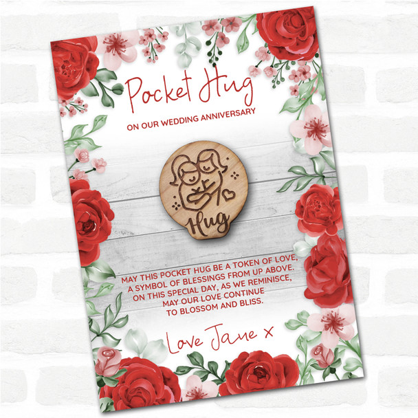 2 Friends Hugging Roses Wedding Anniversary Personalised Gift Pocket Hug