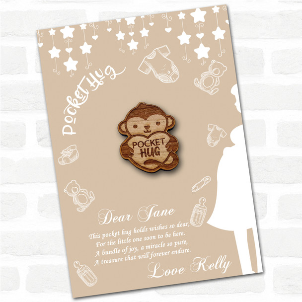 Monkey Heart Neutral Baby Shower Personalised Gift Pocket Hug