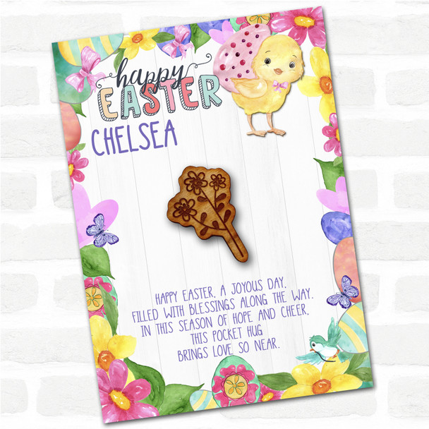 3 Simple Little Flowers Happy Easter Chick Personalised Gift Pocket Hug