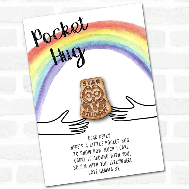 Star Student Owl Glasses Rainbow Personalised Gift Pocket Hug