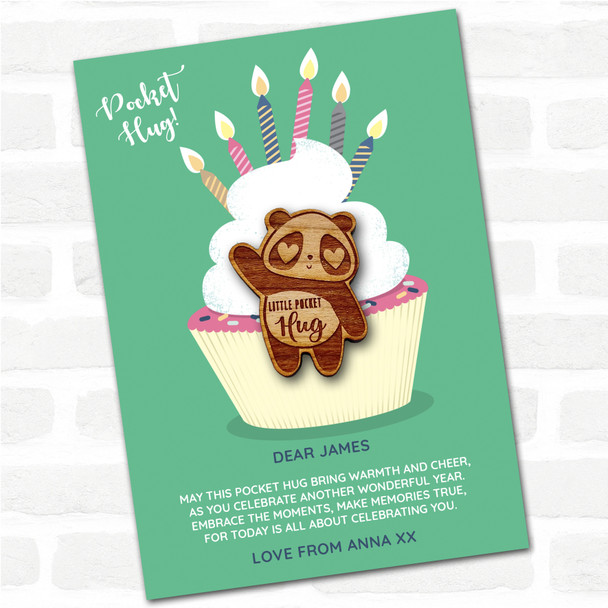Panda Bear Cupcake Happy Birthday Personalised Gift Pocket Hug