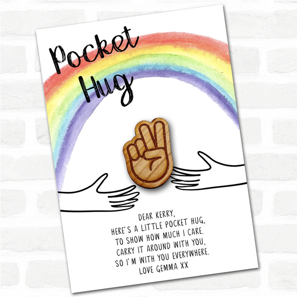 Peace Fingers Rainbow Personalised Gift Pocket Hug