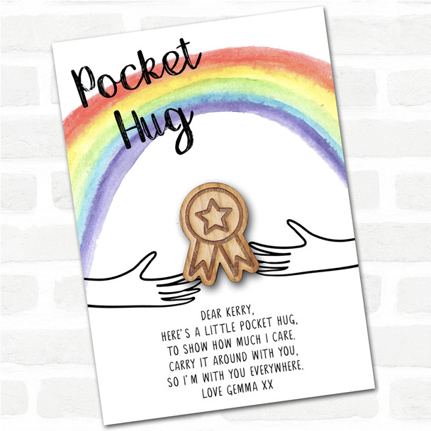 Winning Star Badge Rainbow Personalised Gift Pocket Hug