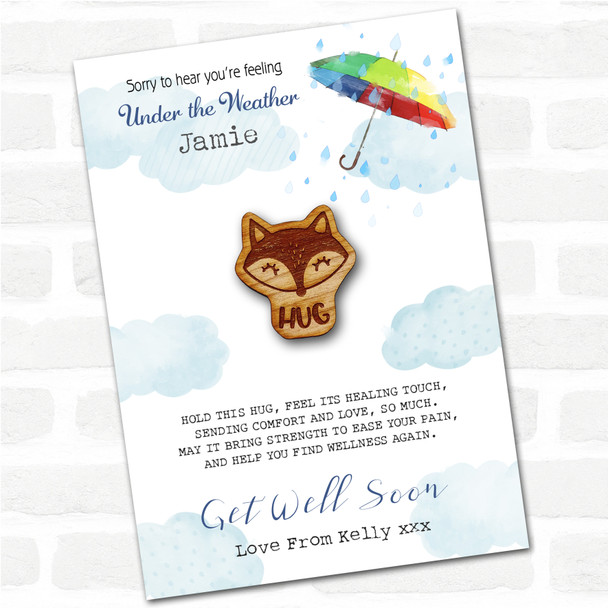 Sleepy Fox Umbrella Get Well Soon Personalised Gift Pocket Hug