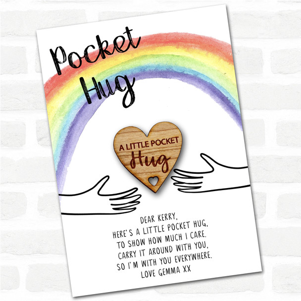 Hole Cut From Heart Rainbow Personalised Gift Pocket Hug