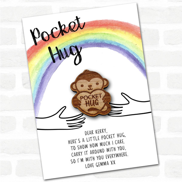 Monkey Heart Rainbow Personalised Gift Pocket Hug