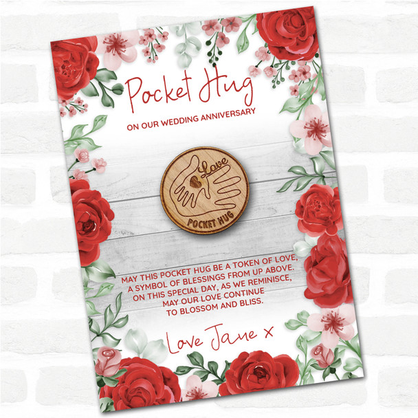 Hand In Hand Roses Wedding Anniversary Personalised Gift Pocket Hug