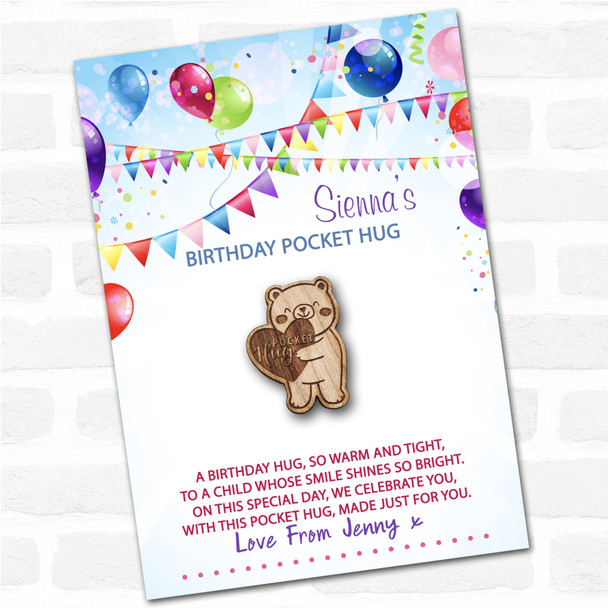 Teddy Bear Heart Kid's Birthday Balloons Personalised Gift Pocket Hug