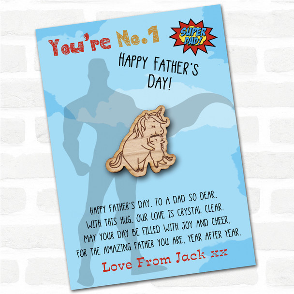 Parent & Baby Unicorn Superhero Dad Father's Day Personalised Gift Pocket Hug