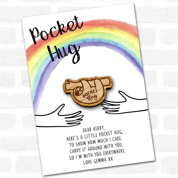 Sleeping Sloth Hanging Rainbow Personalised Gift Pocket Hug