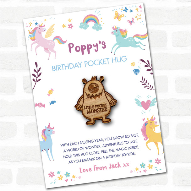 One Eyed Monster Antennas Kid's Birthday Unicorn Personalised Gift Pocket Hug