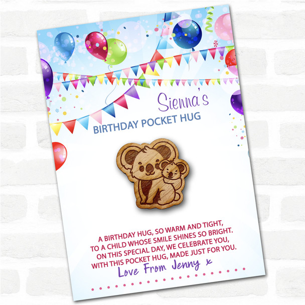 Parent & Baby Koala Kid's Birthday Balloons Personalised Gift Pocket Hug