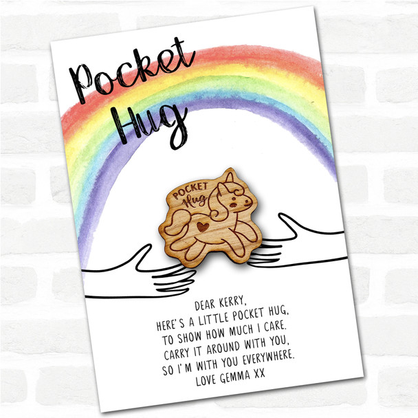 Unicorn Rainbow Personalised Gift Pocket Hug