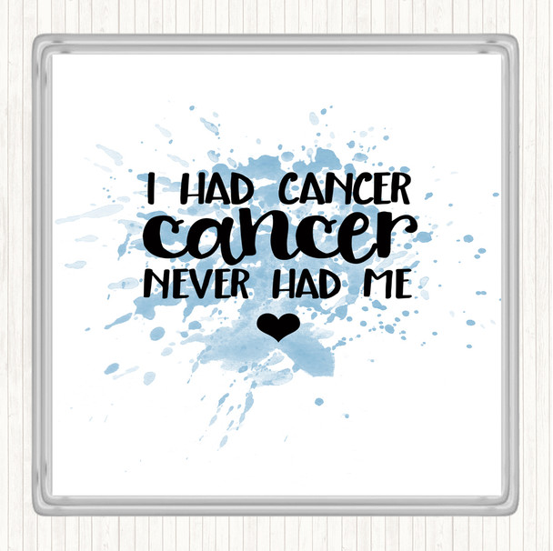 Blue White I Had Cancer Cancer Never Had Me Quote Coaster