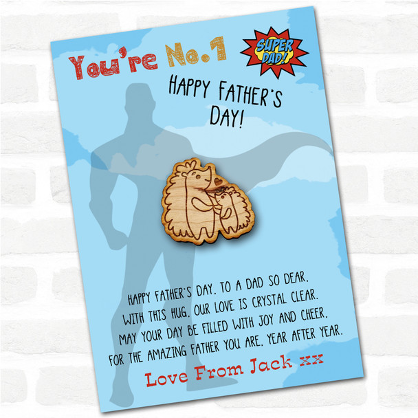 Hedgehog Parent & Child Superhero Dad Father's Day Personalised Gift Pocket Hug