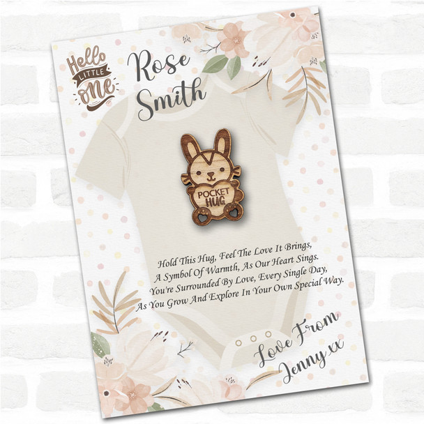Bunny Rabbit Heart Hello Little One New Baby Personalised Gift Pocket Hug
