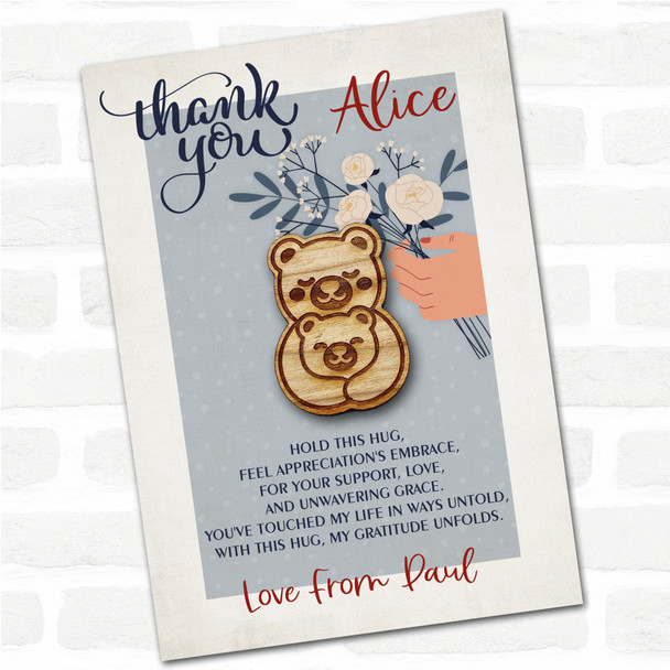 Parent and Baby Bear Blue Flowers Thank You Personalised Gift Pocket Hug