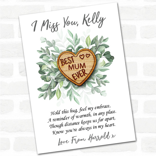 Best Mom Ever Hearts Green Leaves I Miss You Personalised Gift Pocket Hug