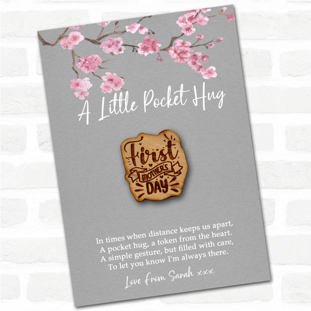 First Mother's Day Grey Pink Blossom Personalised Gift Pocket Hug
