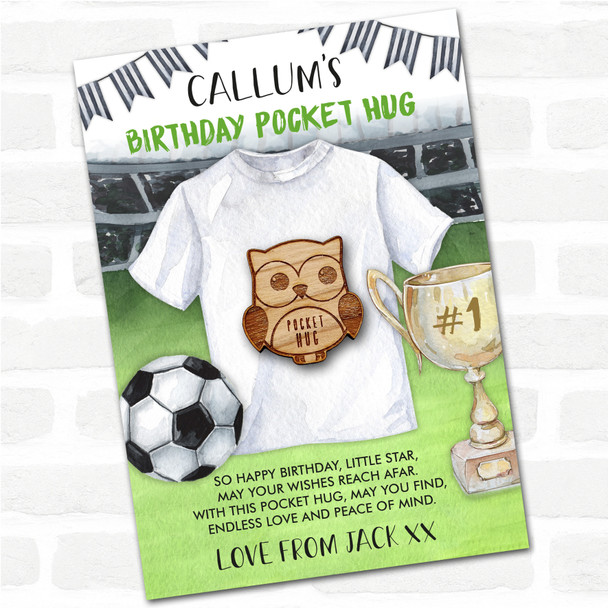 Big Eyed Owl Kid's Boys Birthday Football Personalised Gift Pocket Hug