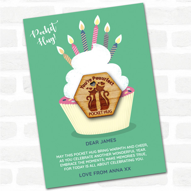 2 Cats You're Puuurfect Cupcake Happy Birthday Personalised Gift Pocket Hug