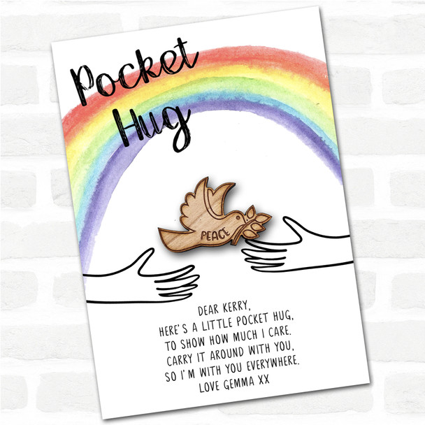 Dove A Branch Rainbow Personalised Gift Pocket Hug