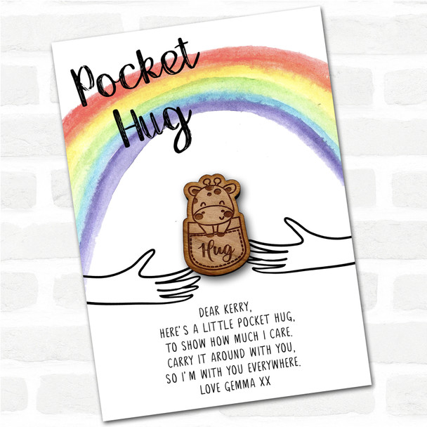 Giraffe In A Pocket Rainbow Personalised Gift Pocket Hug