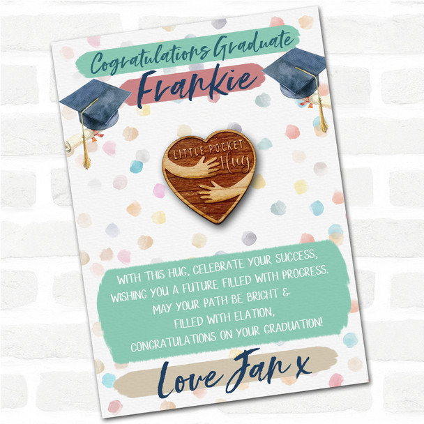 Heart Cuddled Arms Congratulations Graduate Graduation Personalised Pocket Hug