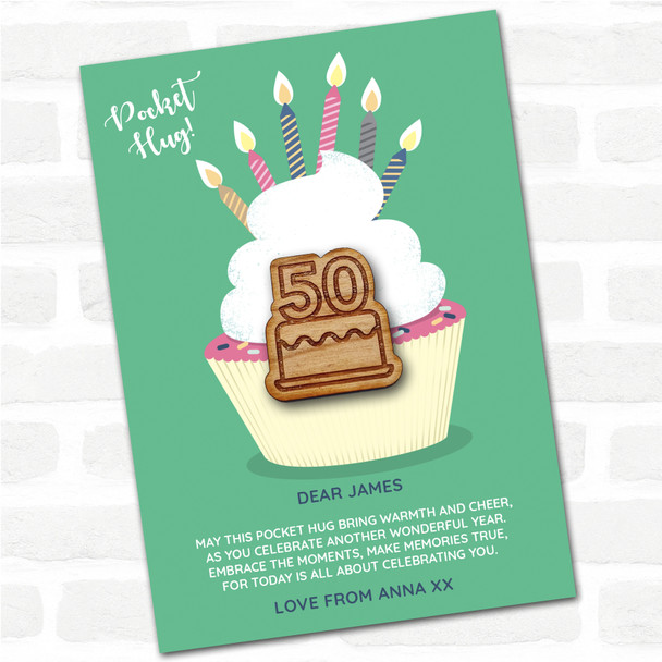 Birthday Cake 50 Candles Cupcake Happy Birthday Personalised Gift Pocket Hug