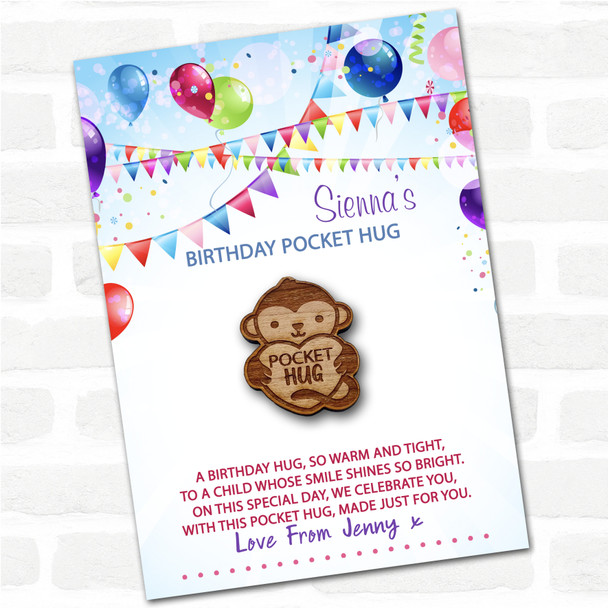 Monkey Heart Kid's Birthday Balloons Personalised Gift Pocket Hug