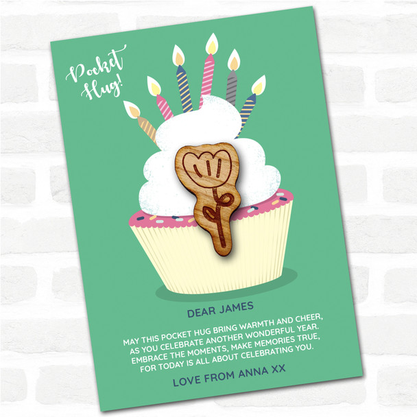 Single Tulip Cupcake Happy Birthday Personalised Gift Pocket Hug