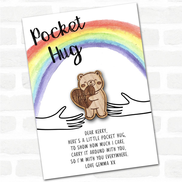 Teddy Bear Heart Rainbow Personalised Gift Pocket Hug