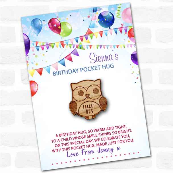 Big Eyed Owl Kid's Birthday Balloons Personalised Gift Pocket Hug