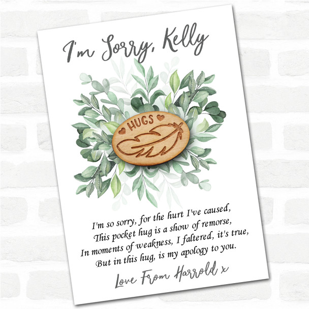 Feather & Hearts Leaves I'm Sorry Apology Personalised Gift Pocket Hug
